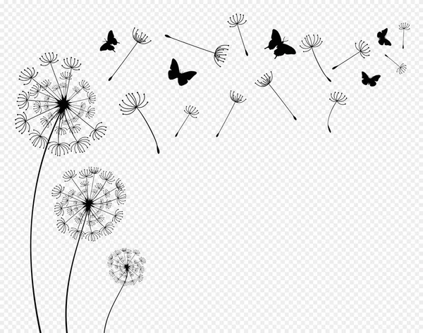 蝶や種子を飛んでタンポポ ベクトルイラスト 散乱シルエットからベクトル絶縁装飾要素 — ストックベクタ