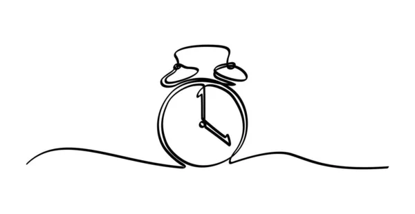 Single Continuous Line Drawing Classic Alarm Clock — Stock Vector