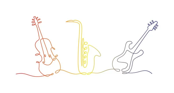Музичні Інструменти Електрогітари Скрипки Саксофона Один Безперервний Малюнок Лінії — стоковий вектор