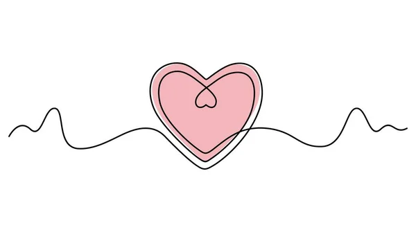 Continuous One Line Drawing Heart Isolated White Background Vector Illustration — Stock Vector