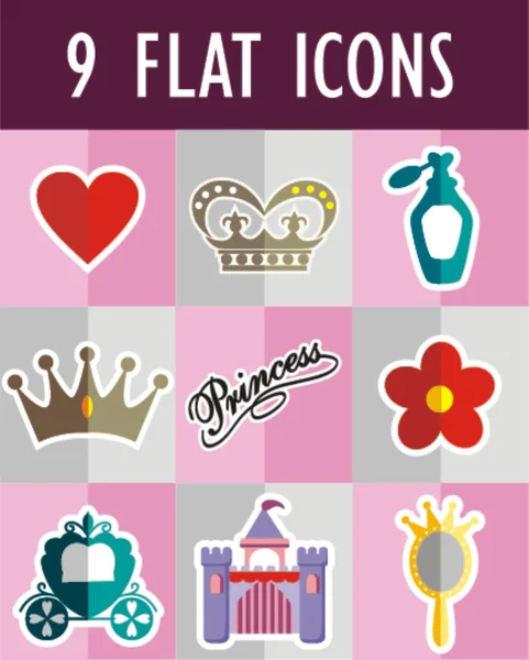 Principessa icone piatte — Vettoriale Stock