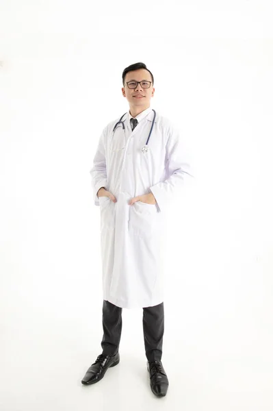 Handsome Young Hispanic Doctor Stethoscope Lab Coat Suit — Zdjęcie stockowe