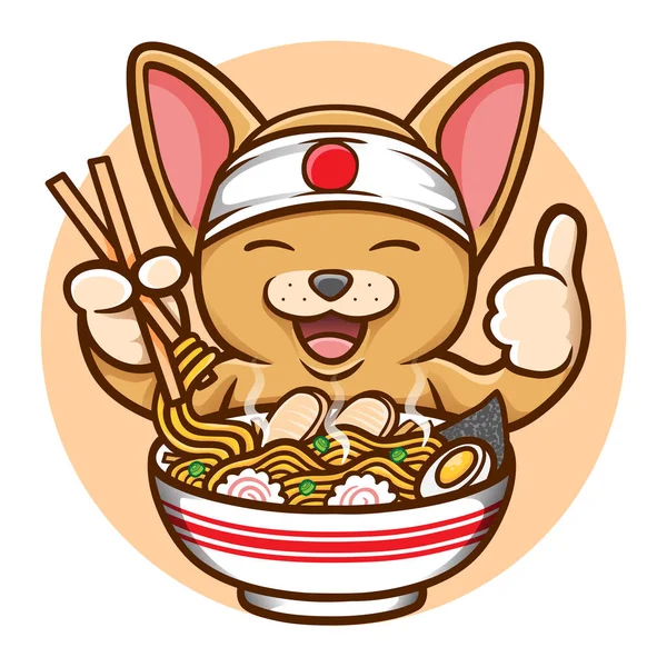 Carino Mouse Mangiare Gustoso Ramen Noodle Illustrazione — Vettoriale Stock