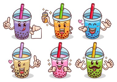 kawaii sevimli emoji sticker karakterleri karikatür boba köpüklü süt çayı