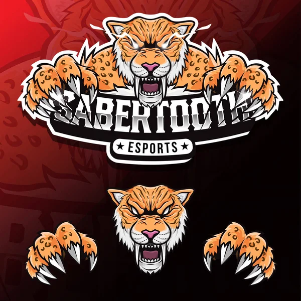 Enojado Animal Salvaje Diente Sable Esport Logo Ilustración — Vector de stock