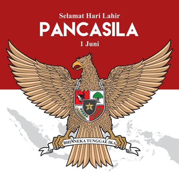 Garuda Pancasila Lahir Hari Dengan Ilustrasi Peta Indonesia - Stok Vektor