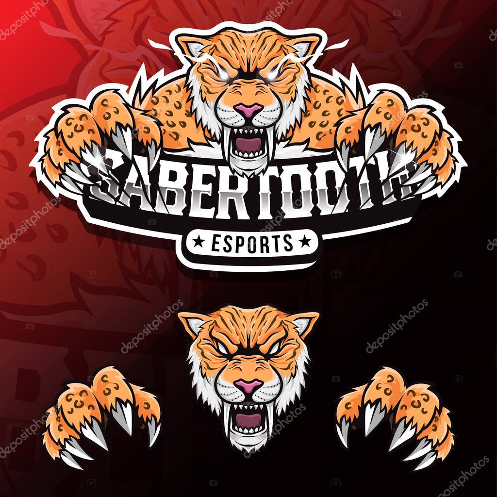 Angry wild animal sabertooth esport logo illustration