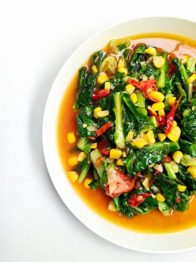 Taze Endonezya Karıştırması Kızarmış Hardal Yeşillendirmesi Tatlı Mısır