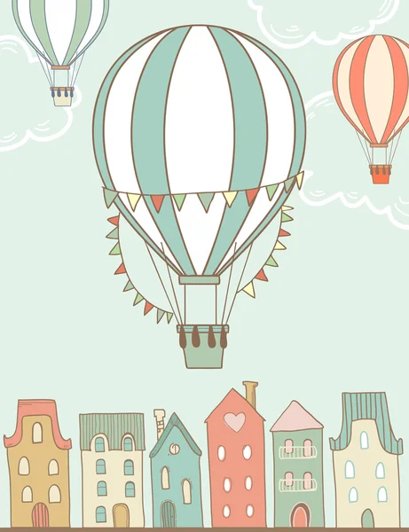 evler, bulutlar ve Hava balonlar