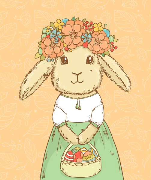 çiçek çelenk renkli yumurta ile şirin Paskalya tavşan kız