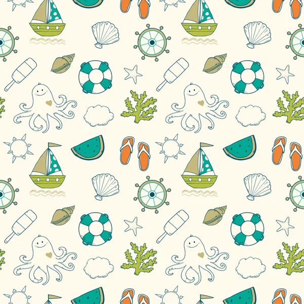 Summer sea cute pattern seamless — Stock Vector