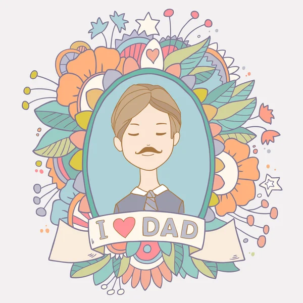 Cute vintage greeting card with father. Happy fathers day. — Stock Vector