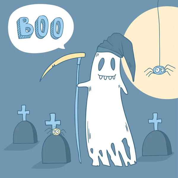 漫画の墓地の不気味な幽霊. — ストックベクタ