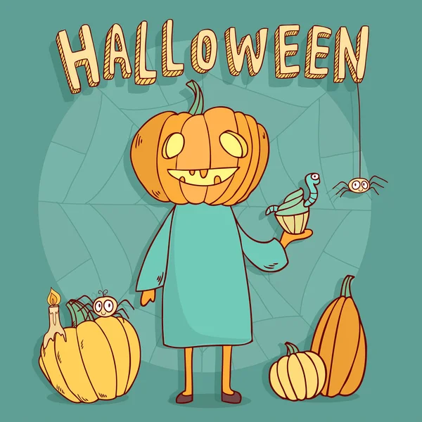 Jolie illustration d'Halloween avec dessin animé Citrouille sur fond abstrait . — Image vectorielle