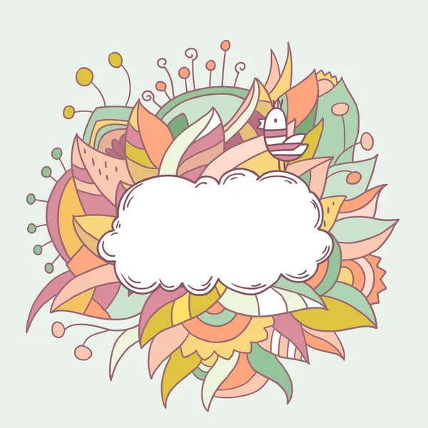 Abstract cute background with cloud for your message and bird on white background — Stock Vector