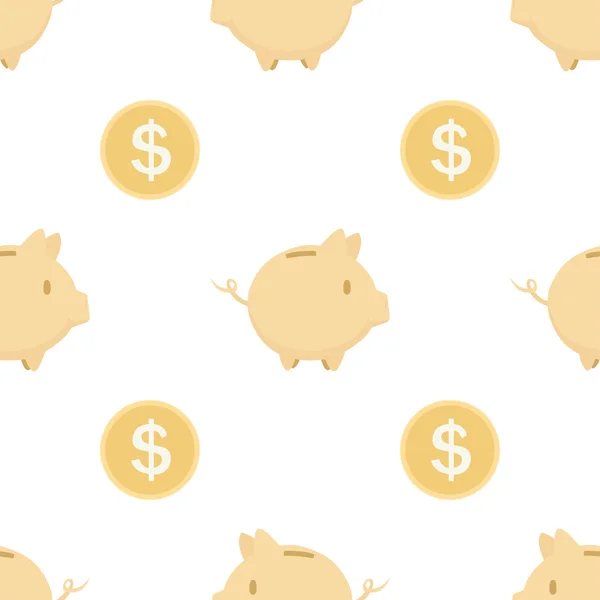 可爱的小猪银行和硬币 — 图库矢量图片