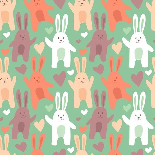 Seamless pattern with funny rabbits — Stock Vector