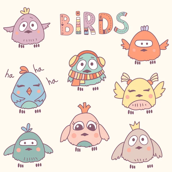 Cartoon cute birds — Stock Vector