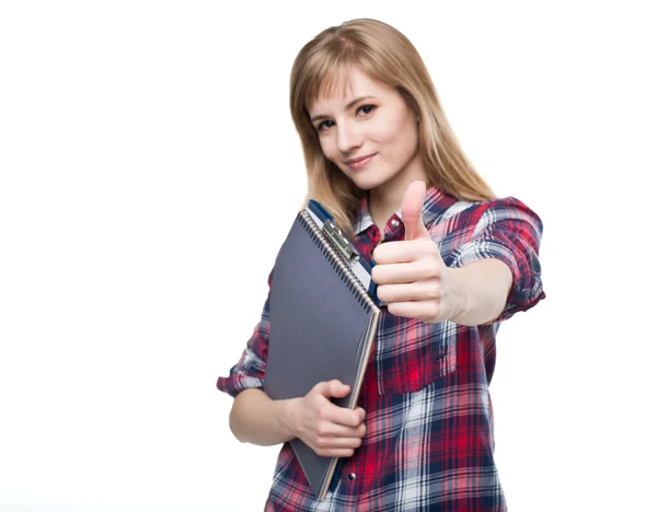 Student woman show ok gesture — Stock Photo, Image