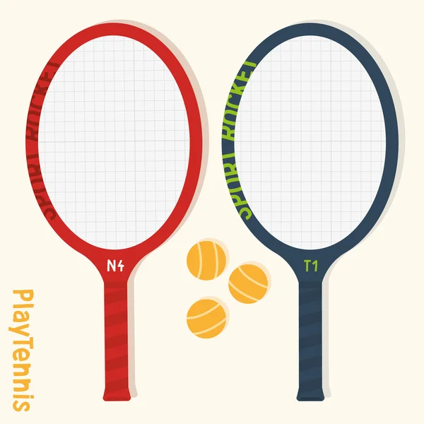 Raquetas y pelotas de tenis vectoriales aisladas . — Vector de stock