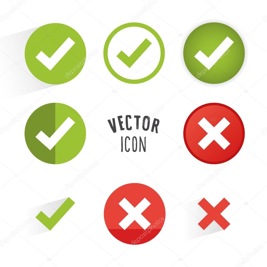 Check Marks Red Cross Icon Simple Vector Stock Illustration