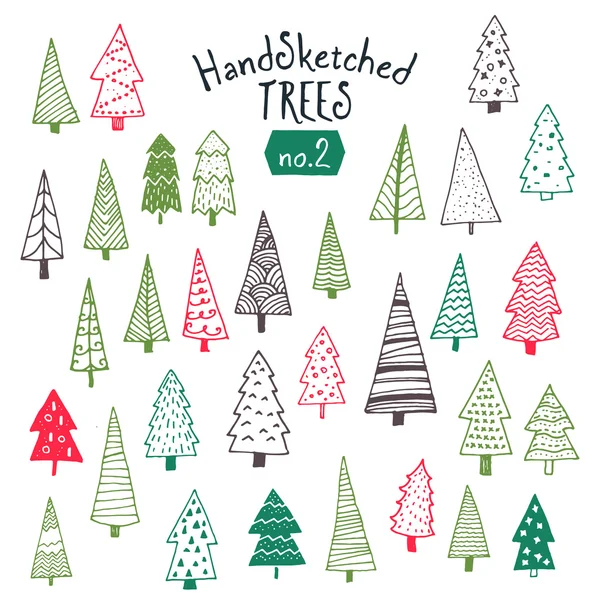 Collection d'arbres de Noël dessinés à la main — Image vectorielle