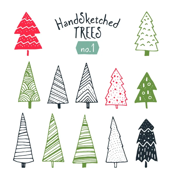 Collectie van hand geschetst kerstbomen — Stockvector