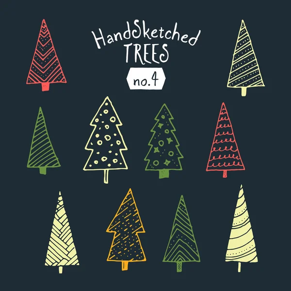 Συλλογή του χεριού σκιαγραφημένος χριστουγεννιάτικα δέντρα — Διανυσματικό Αρχείο