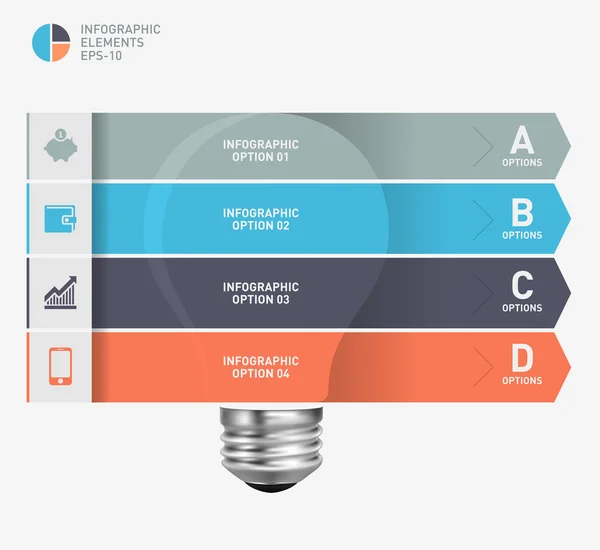 Moderne infographic sjabloon met gloeilamp icon ontwerp kan worden gebruikt voor workflow layout, grafiek, nummer opties, presentatie, webdesign — Stockvector