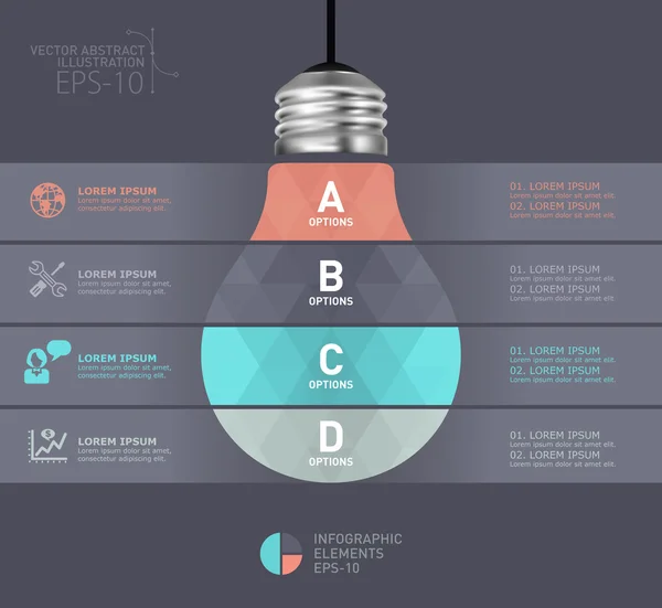 Moderne infographic sjabloon met gloeilamp icon ontwerp kan worden gebruikt voor workflow layout, grafiek, nummer opties, presentatie, webdesign — Stockvector