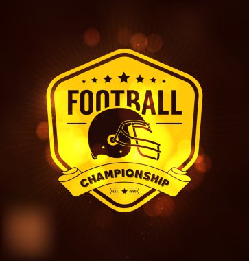 Rugby logo vektör, futbol rozeti logo şablonu, sarı altın rozet