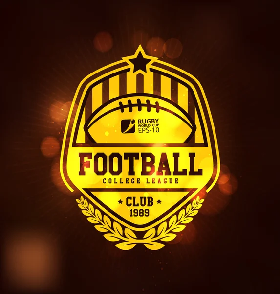 Vettore logo Rugby, modello logo distintivo di calcio, distintivo in oro giallo — Vettoriale Stock