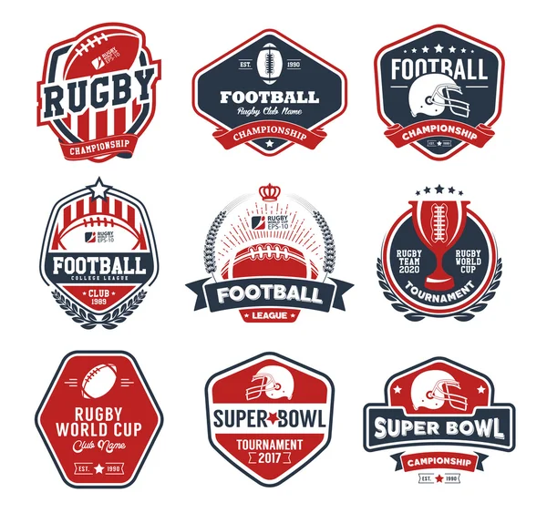 Juego de vectores de logotipo de rugby, plantilla de logotipo de insignia de fútbol — Vector de stock