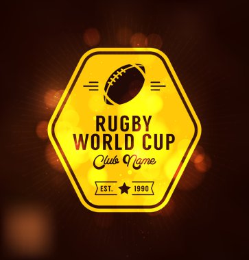 Rugby logo vektör, futbol rozeti logo şablonu, sarı altın rozet