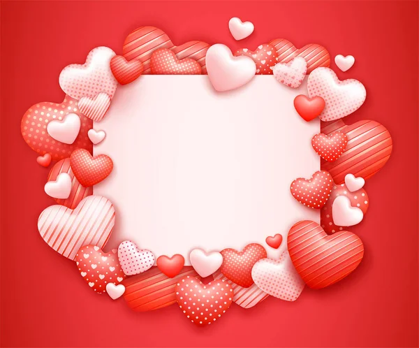 Realistic Valentine Day Background Hearts Cute Love Valentine Banner Greeting — Stock Vector