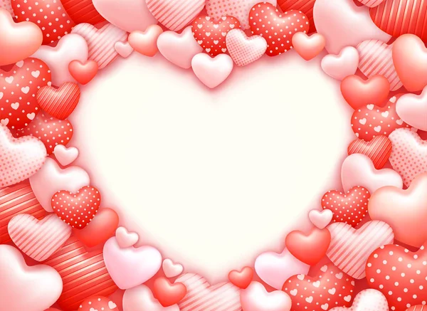 Klatka Kształcie Serca Realistyczne Kolorowe Czerwone Białe Romantyczne Valentine Hearts — Wektor stockowy