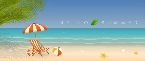 Hello Summer Holiday Beach Vacation Banner — Stock Vector