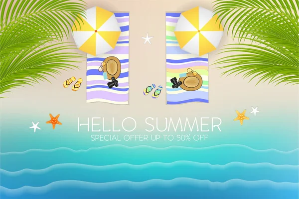 Sommer Banner Mit Tropischem Strand Blick Hintergrund — Stockvektor