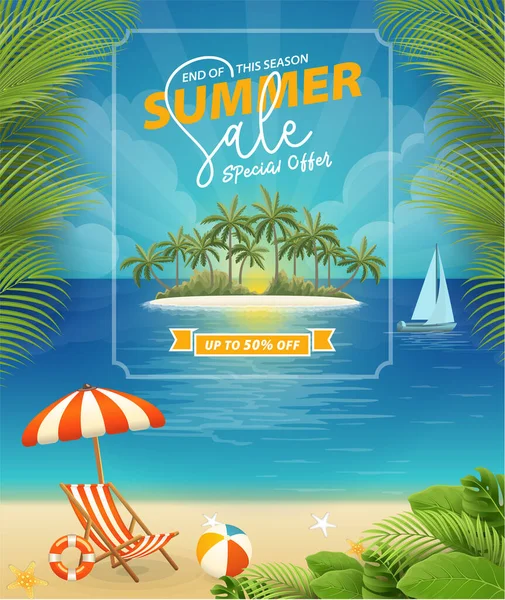 Cartel Venta Verano Con Vista Mar Fondo — Vector de stock