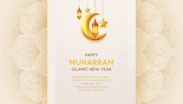 Happy Muharram Nouvel Islamique Fond Avec Des Lanternes Suspendues — Image vectorielle