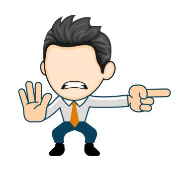 Kızgın işadamı bir yönü işaret ediyor. Çizgi film tarzında düz illüstrasyon