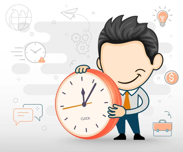 Joven Hombre Negocios Con Reloj Concepto Negocio Plano Estilo Dibujos — Vector de stock