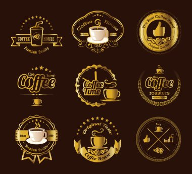 vintage kahve rozetleri ve Etiketler kümesi