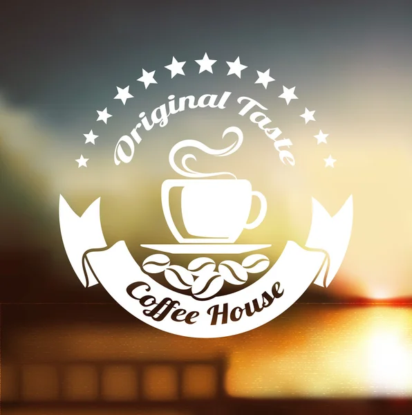 Diseño de etiqueta de café premium sobre fondo de desenfoque — Vector de stock