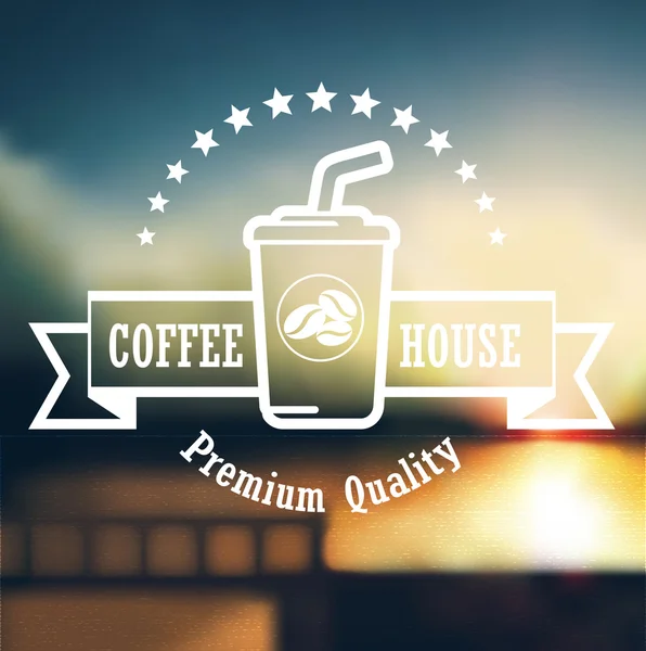 Diseño de etiqueta de café premium sobre fondo de desenfoque — Vector de stock