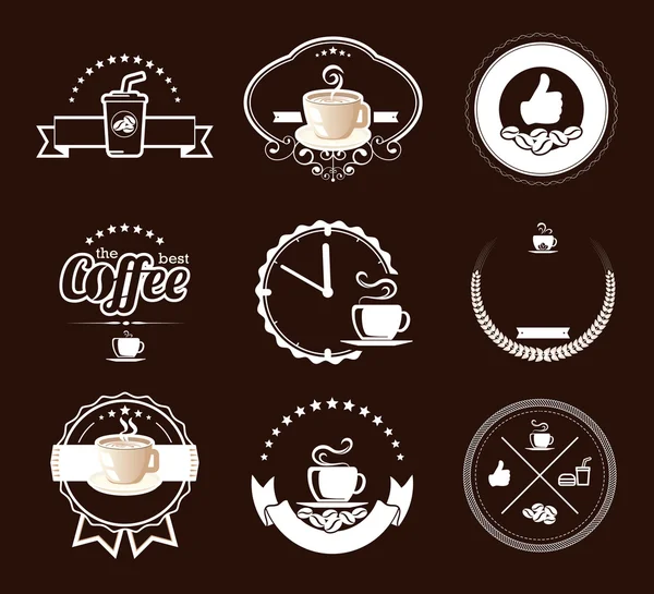 Σύνολο εκλεκτής ποιότητας καφέ εμβλήματα και τις ετικέτες — Διανυσματικό Αρχείο