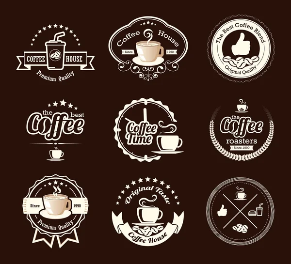 Σύνολο εκλεκτής ποιότητας καφέ εμβλήματα και τις ετικέτες — Διανυσματικό Αρχείο