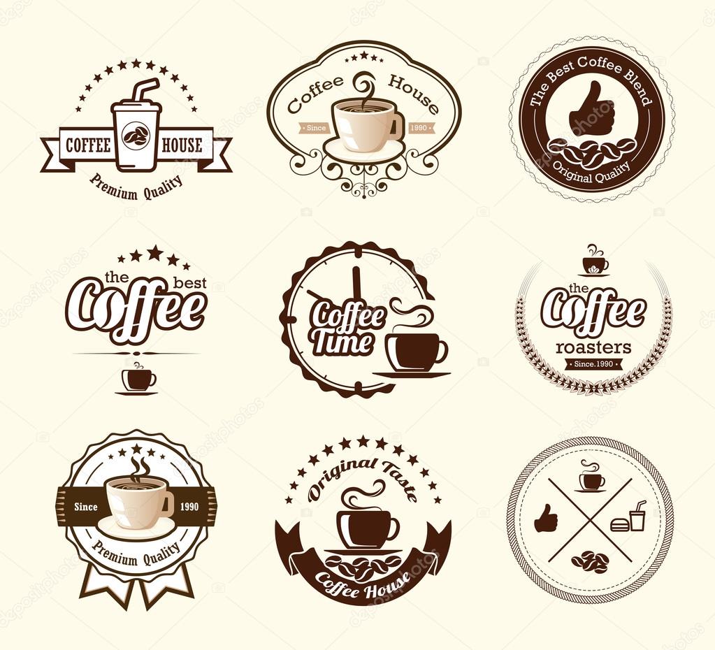 Set of vintage coffee badges and labels