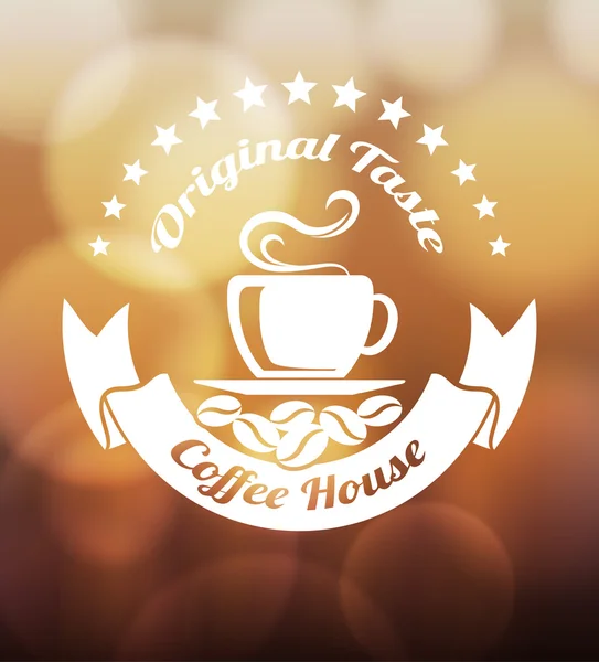 Diseño de etiqueta de café premium sobre fondo de luces borrosas — Vector de stock