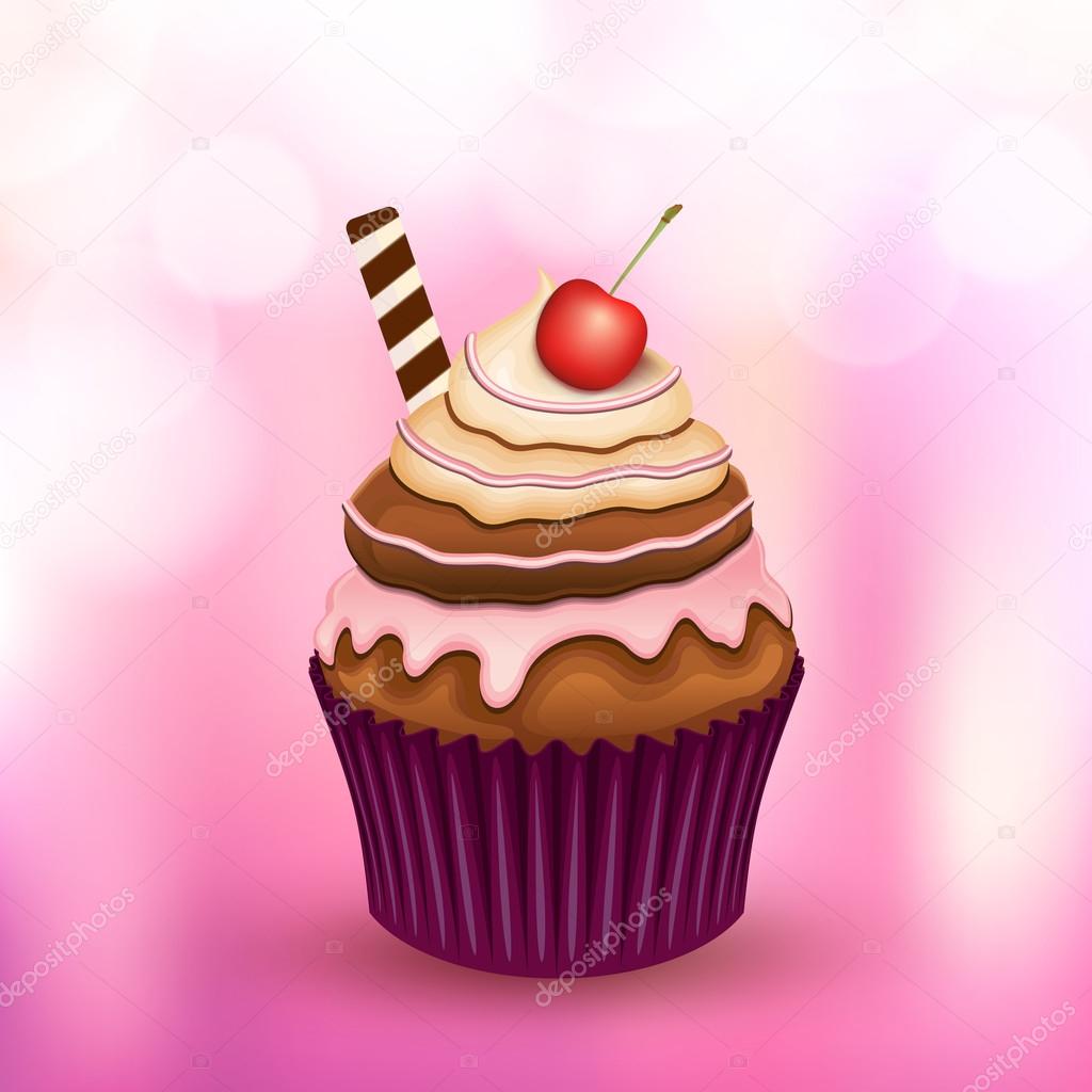 Pink cupcake vector